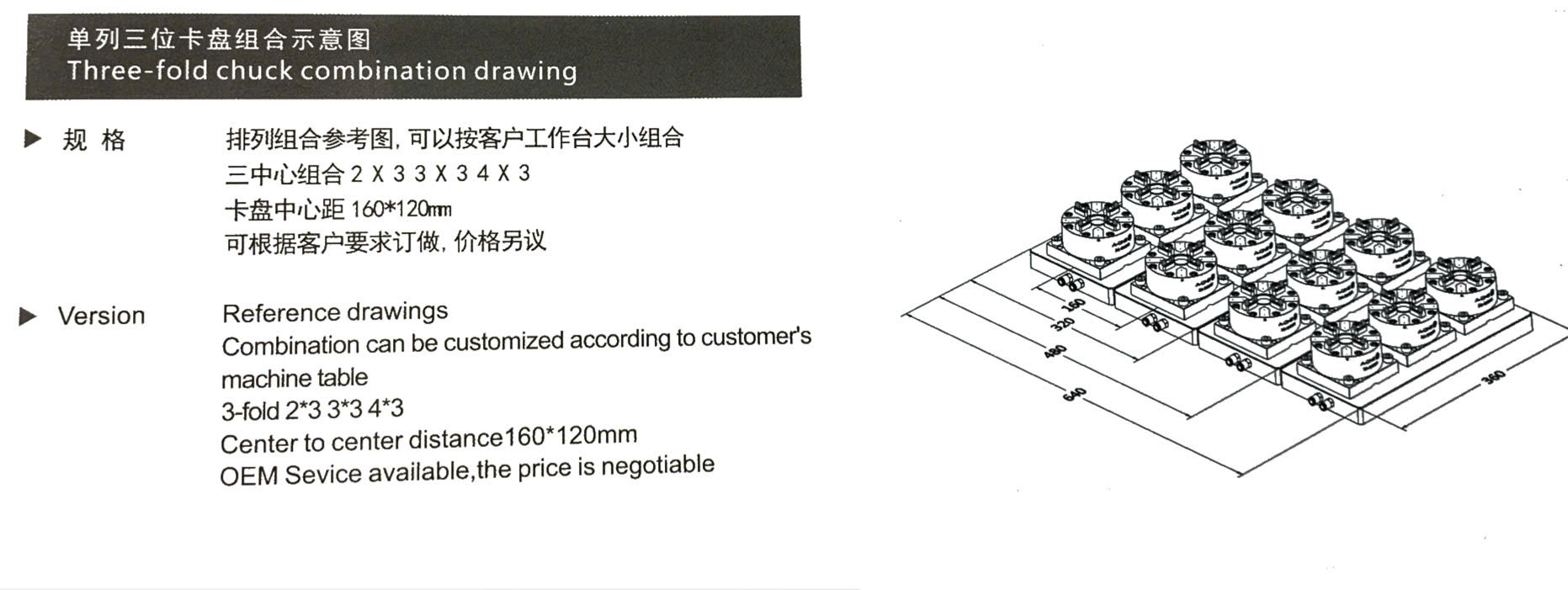 单列三立卡盘组合示意图