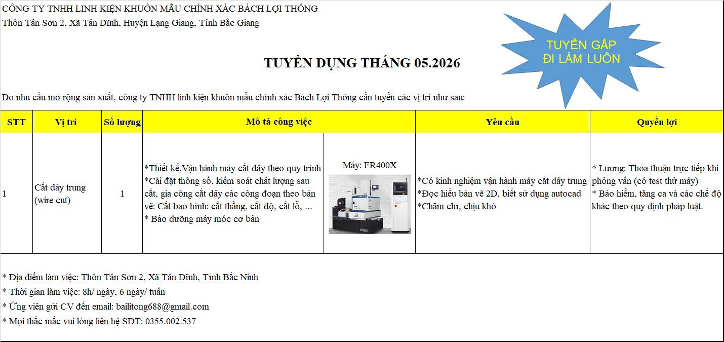 Bách Lợi Thông tìm kiếm bạn đồng hành máy cắt dây